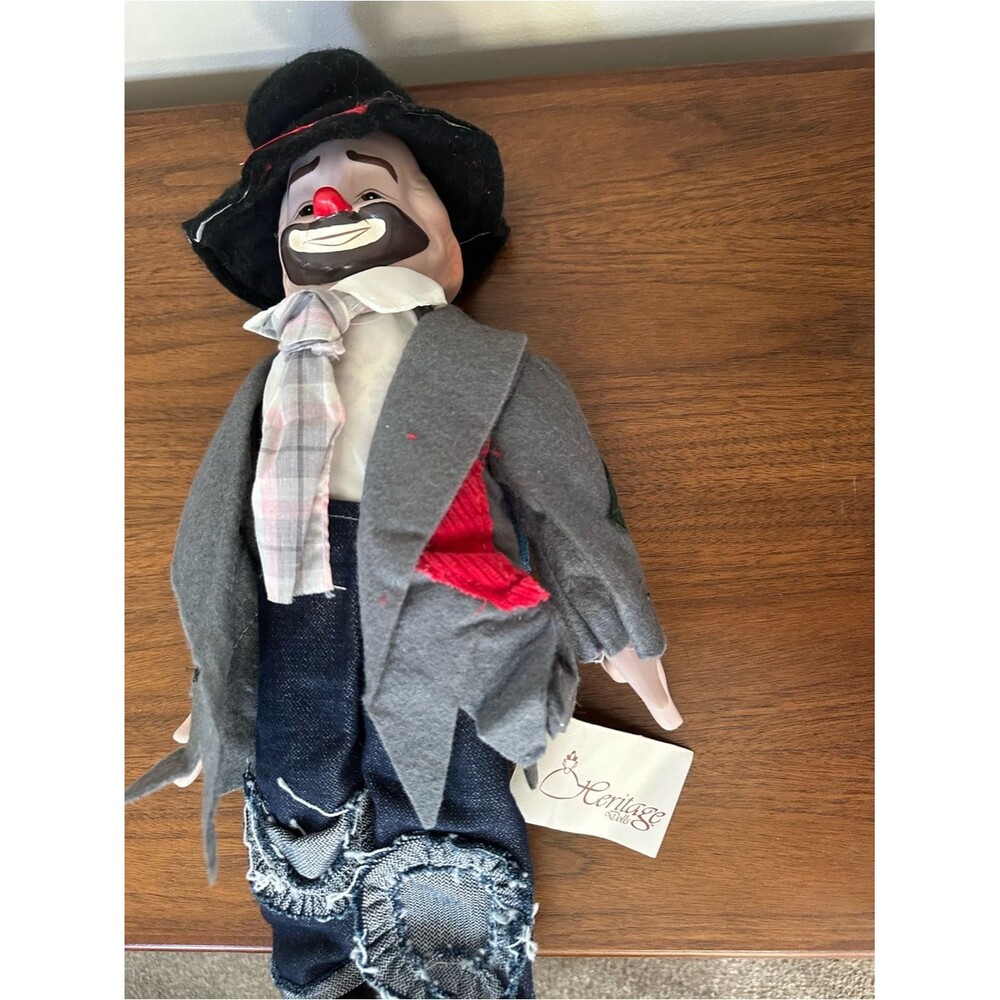 Heritage Clown Doll in Black Hat, Gray Jacket and Red Accents